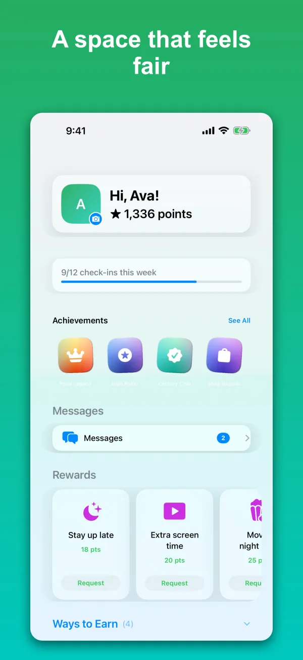 Kid Mode in PointSprout, a PIN-locked child-facing view of points and rewards